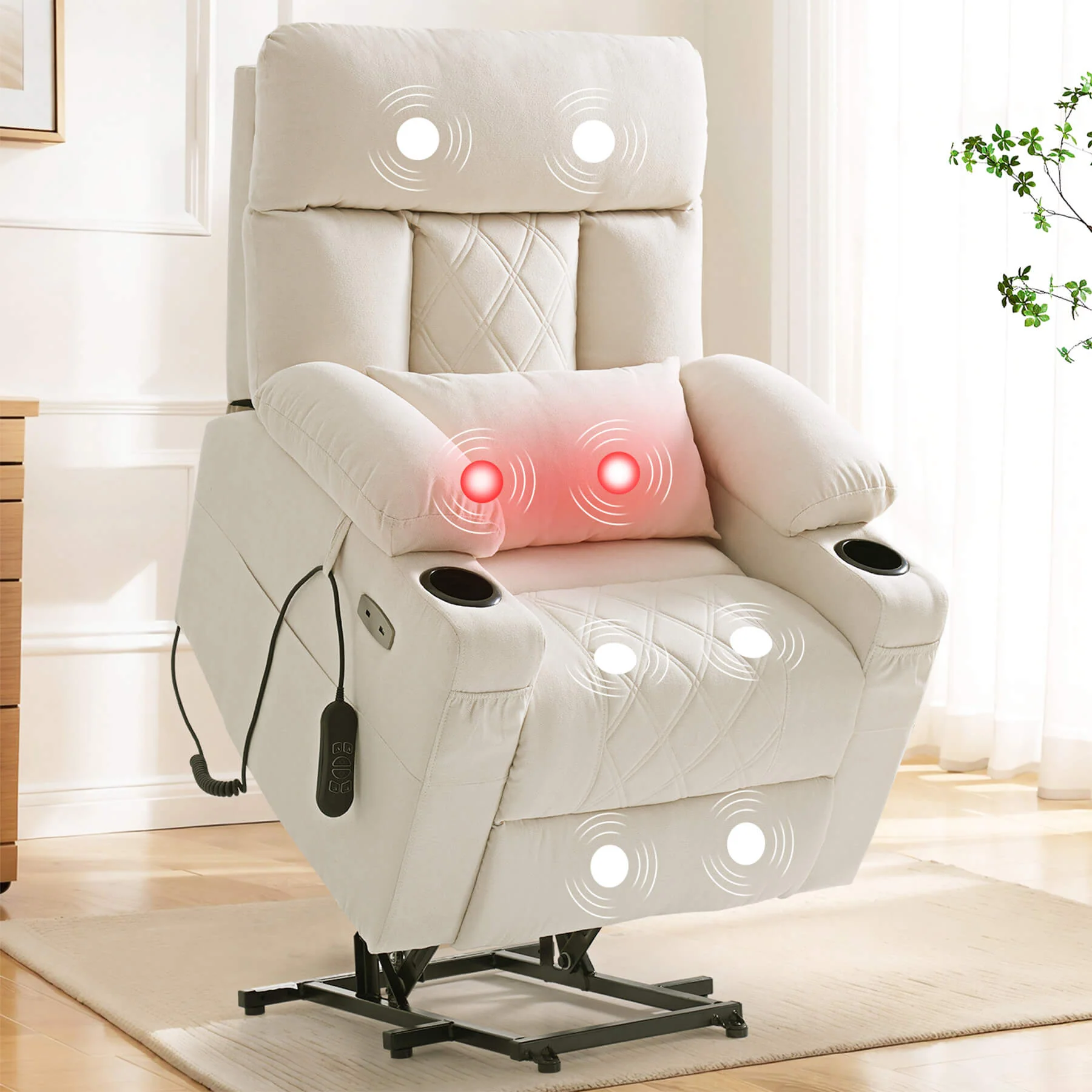 Triple Motor Infinite Position Power Lift Recliner Chair with Adjustable Headrest, Massage & Heat, with Cup Holders - Image 22
