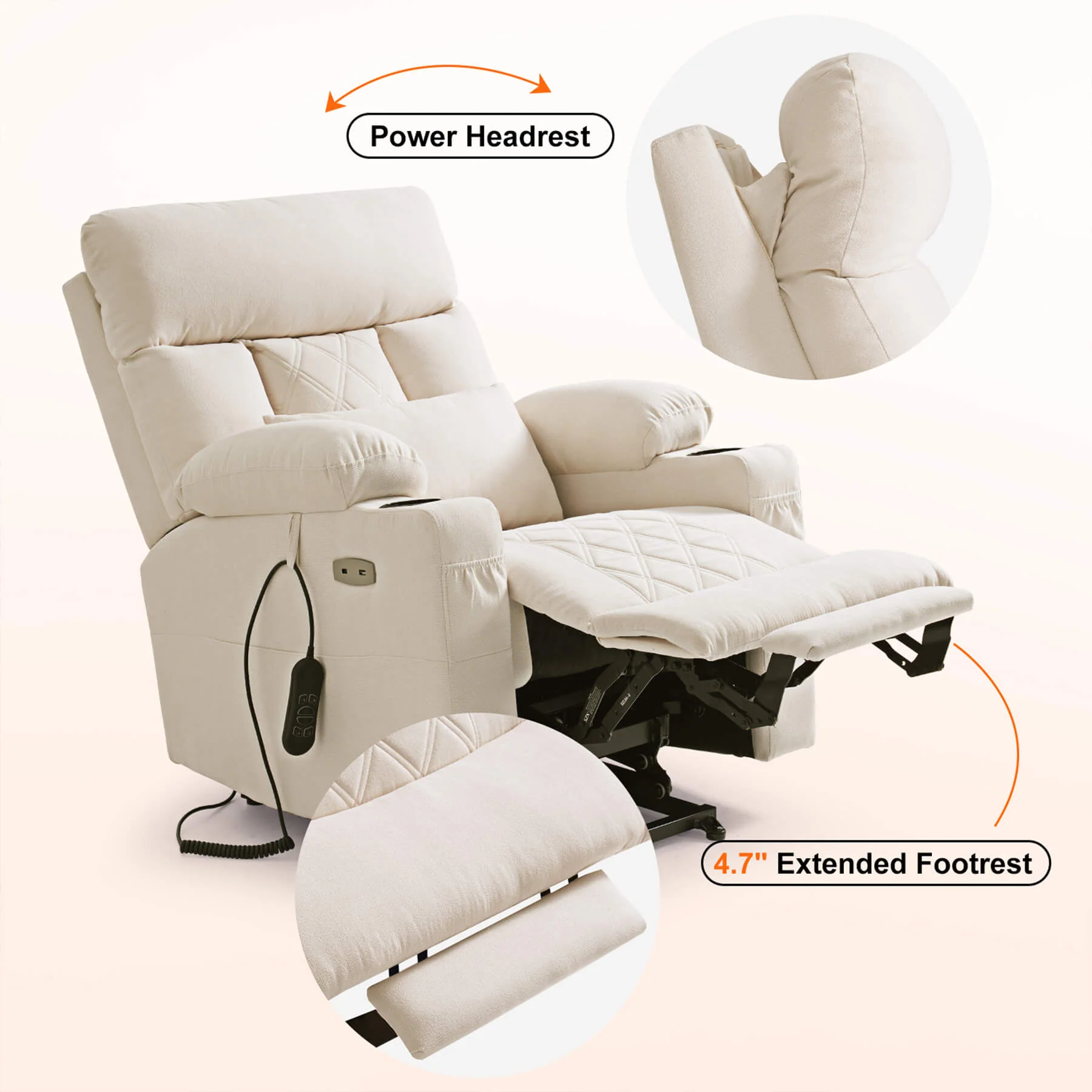Triple Motor Infinite Position Power Lift Recliner Chair with Adjustable Headrest, Massage & Heat, with Cup Holders - Image 23