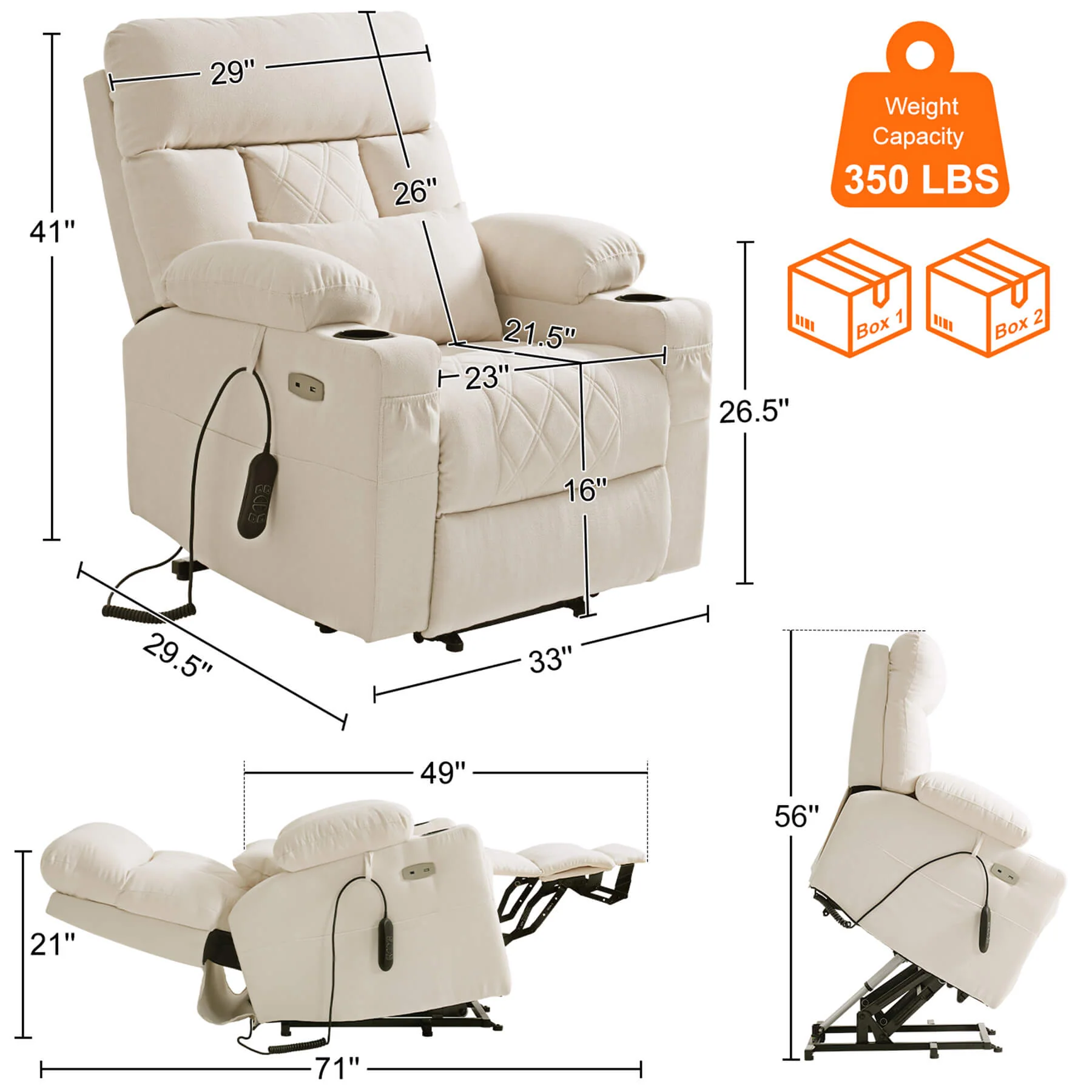 Triple Motor Infinite Position Power Lift Recliner Chair with Adjustable Headrest, Massage & Heat, with Cup Holders - Image 24