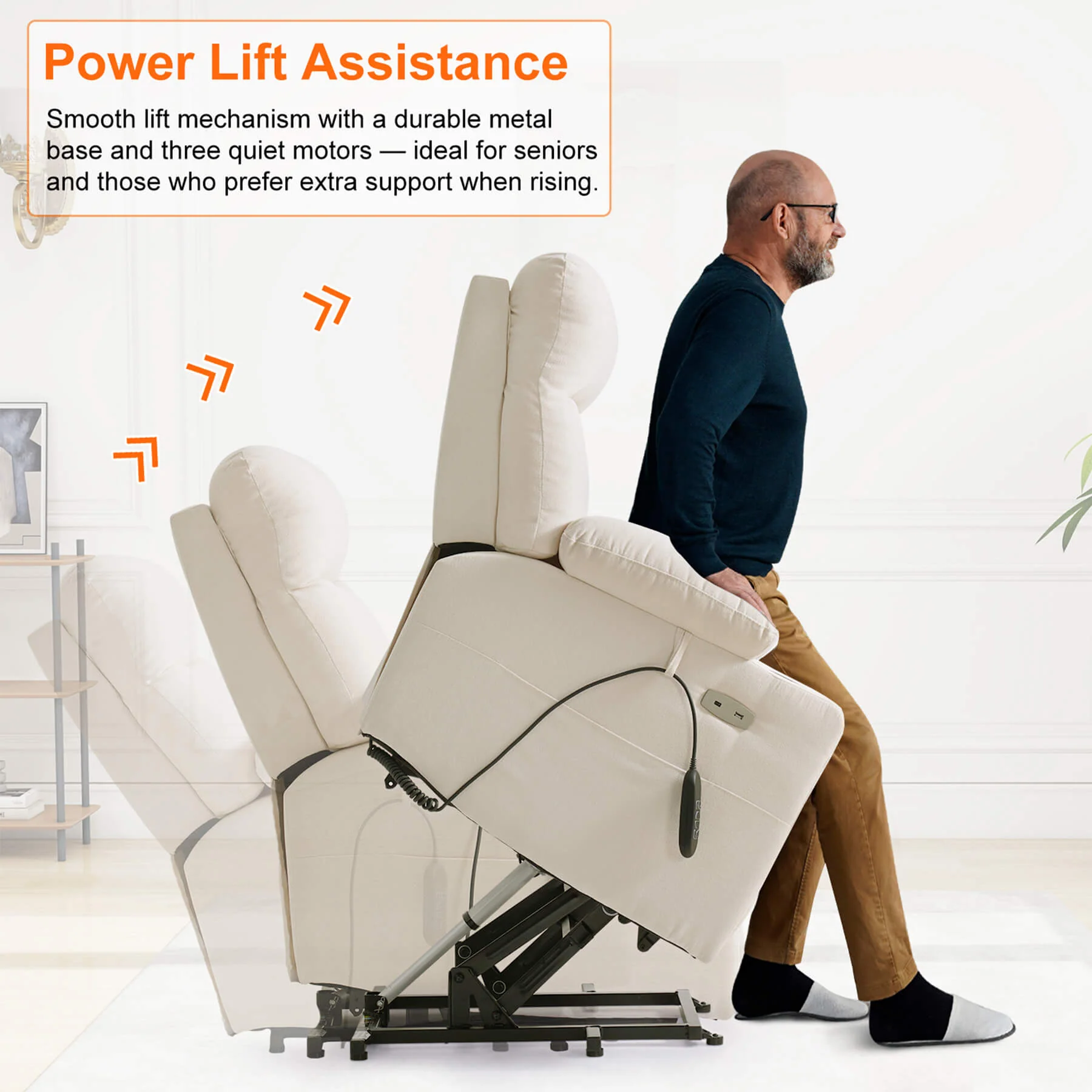 Triple Motor Infinite Position Power Lift Recliner Chair with Adjustable Headrest, Massage & Heat, with Cup Holders - Image 26