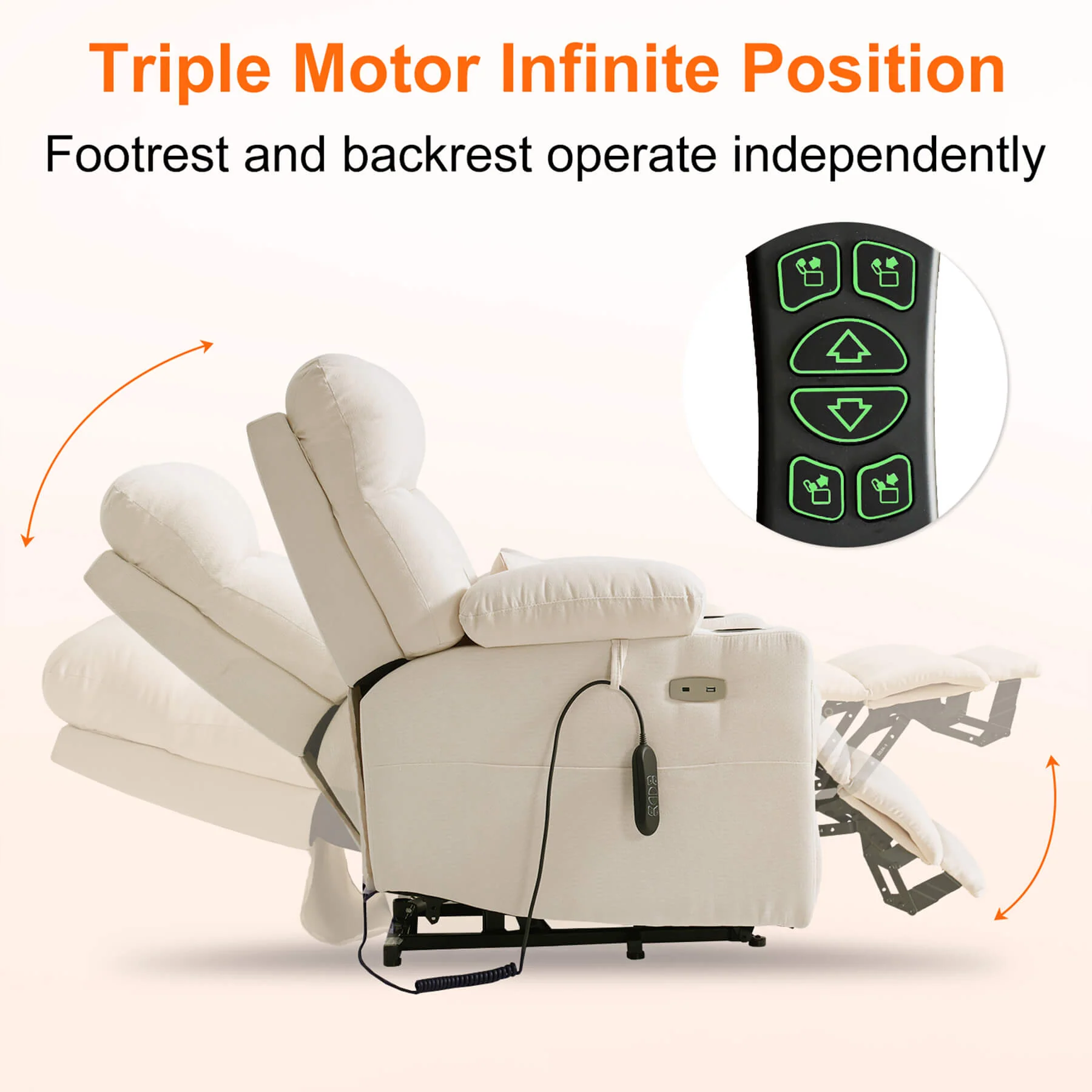 Triple Motor Infinite Position Power Lift Recliner Chair with Adjustable Headrest, Massage & Heat, with Cup Holders - Image 27