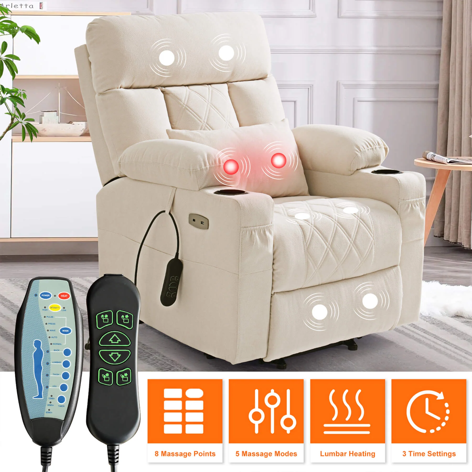 Triple Motor Infinite Position Power Lift Recliner Chair with Adjustable Headrest, Massage & Heat, with Cup Holders - Image 28