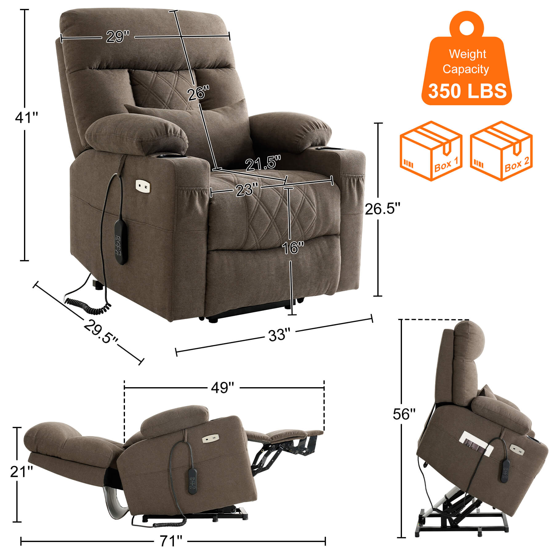 Triple Motor Infinite Position Power Lift Recliner Chair with Adjustable Headrest, Massage & Heat, with Cup Holders - Image 3