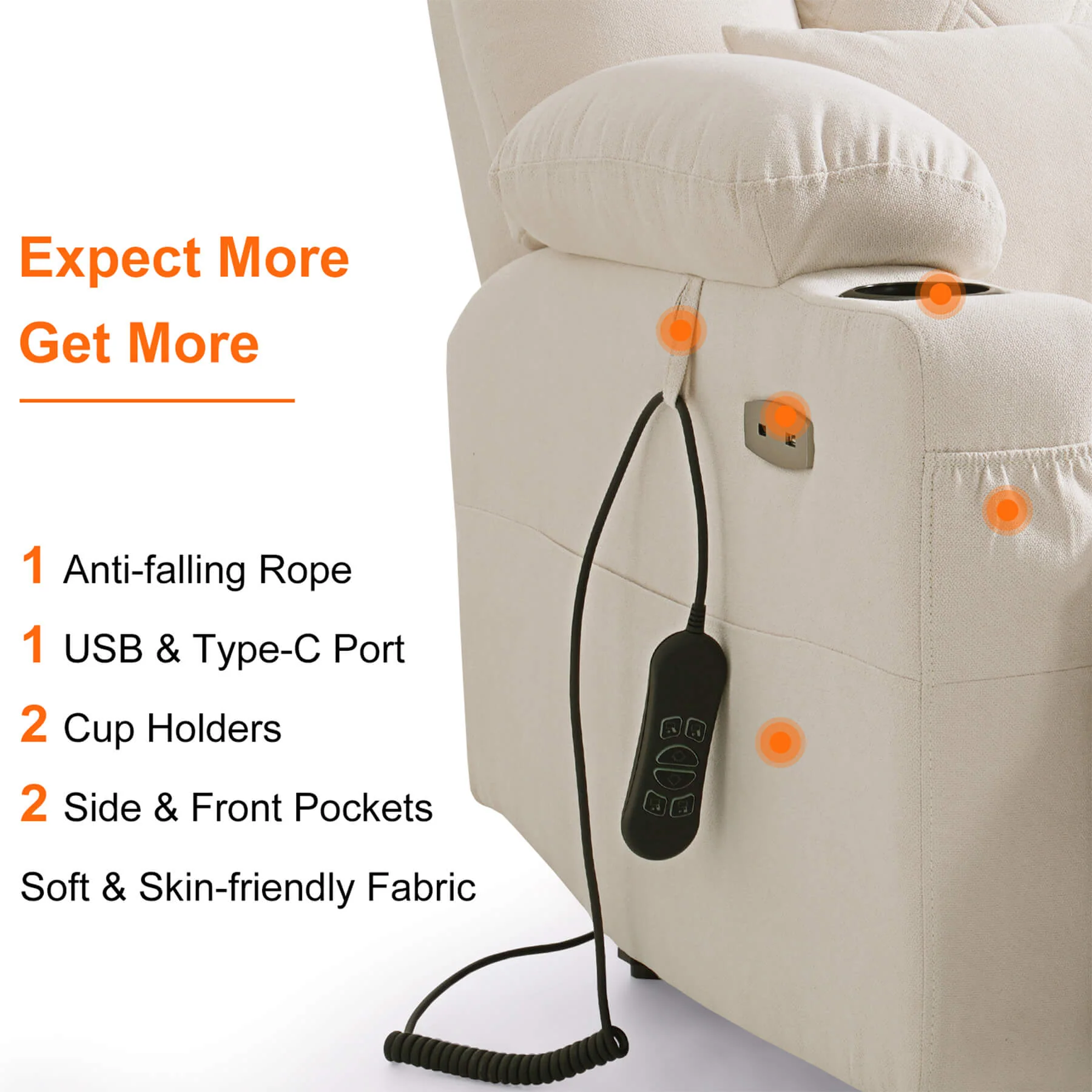 Triple Motor Infinite Position Power Lift Recliner Chair with Adjustable Headrest, Massage & Heat, with Cup Holders - Image 30