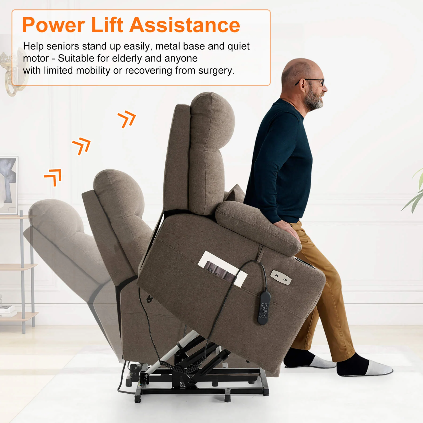 Triple Motor Infinite Position Power Lift Recliner Chair with Adjustable Headrest, Massage & Heat, with Cup Holders - Image 5