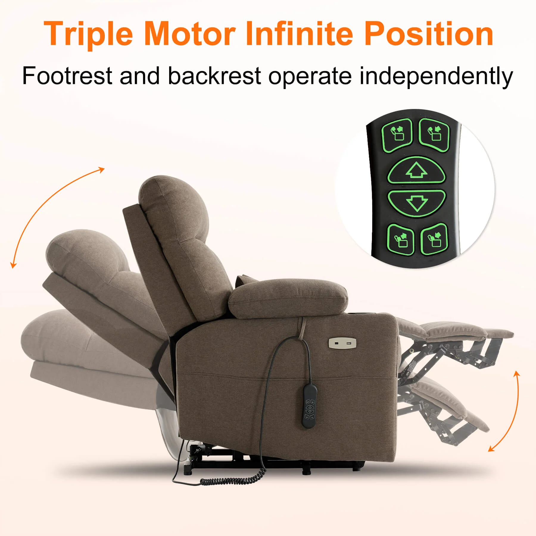 Triple Motor Infinite Position Power Lift Recliner Chair with Adjustable Headrest, Massage & Heat, with Cup Holders - Image 6