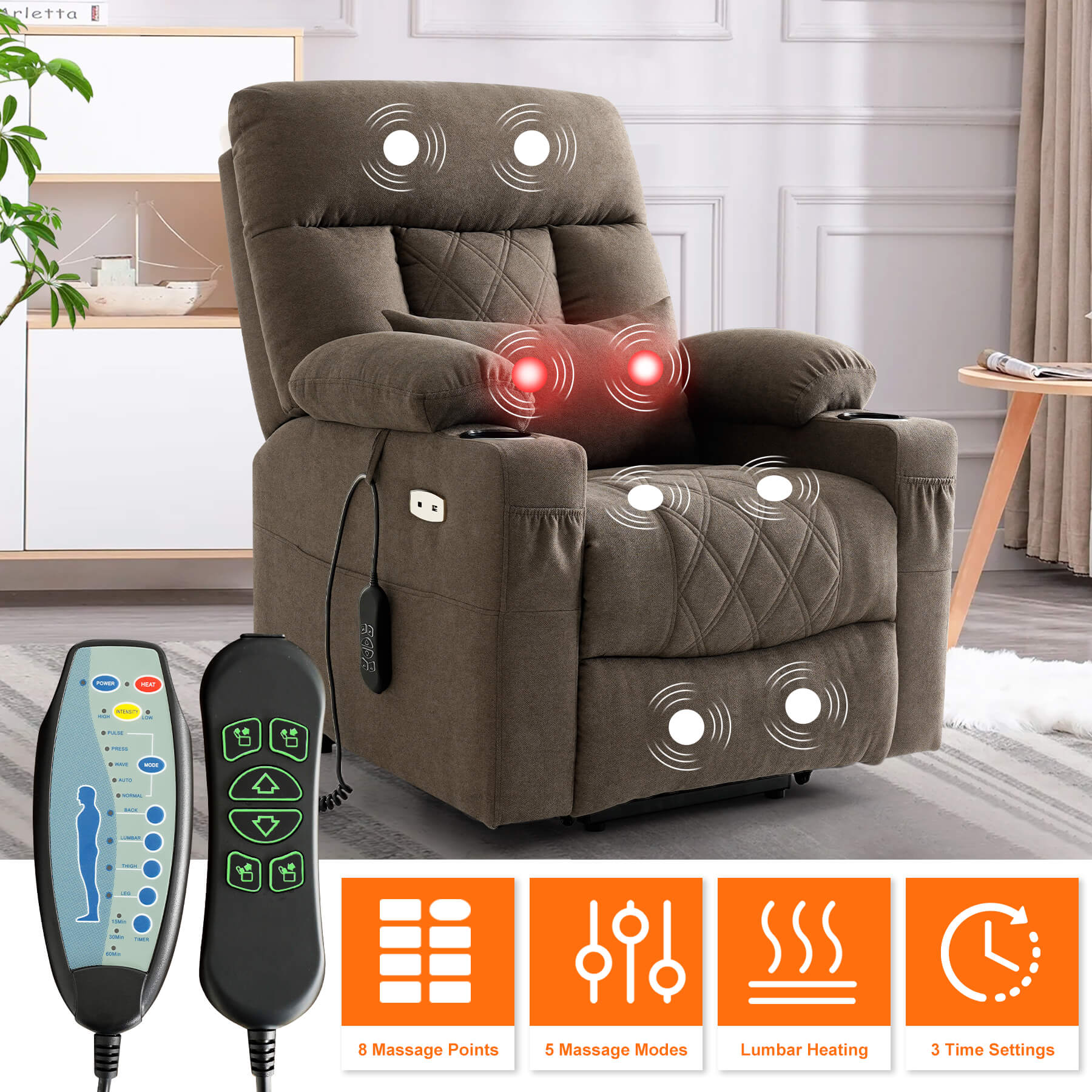 Triple Motor Infinite Position Power Lift Recliner Chair with Adjustable Headrest, Massage & Heat, with Cup Holders - Image 7