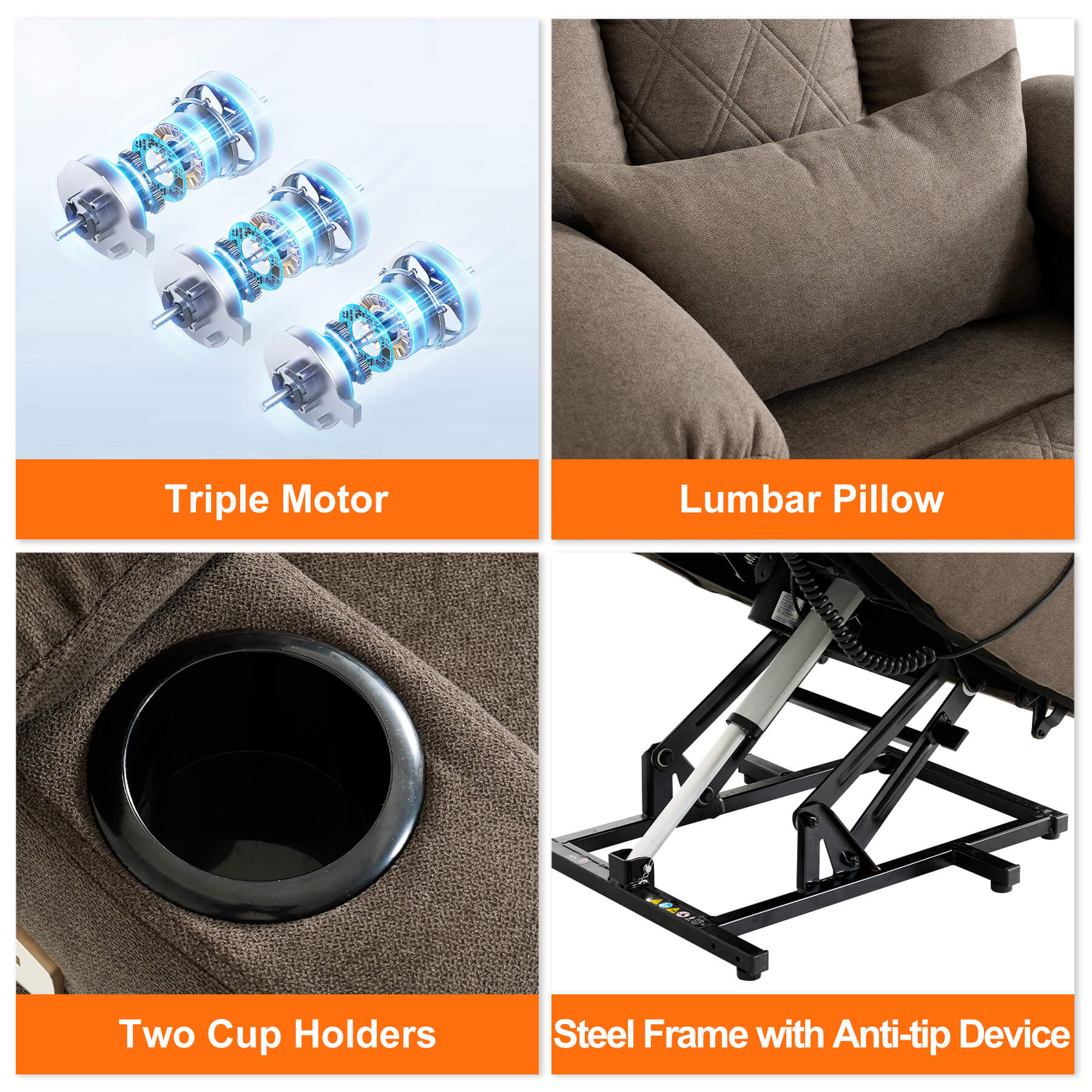 Triple Motor Infinite Position Power Lift Recliner Chair with Adjustable Headrest, Massage & Heat, with Cup Holders - Image 8