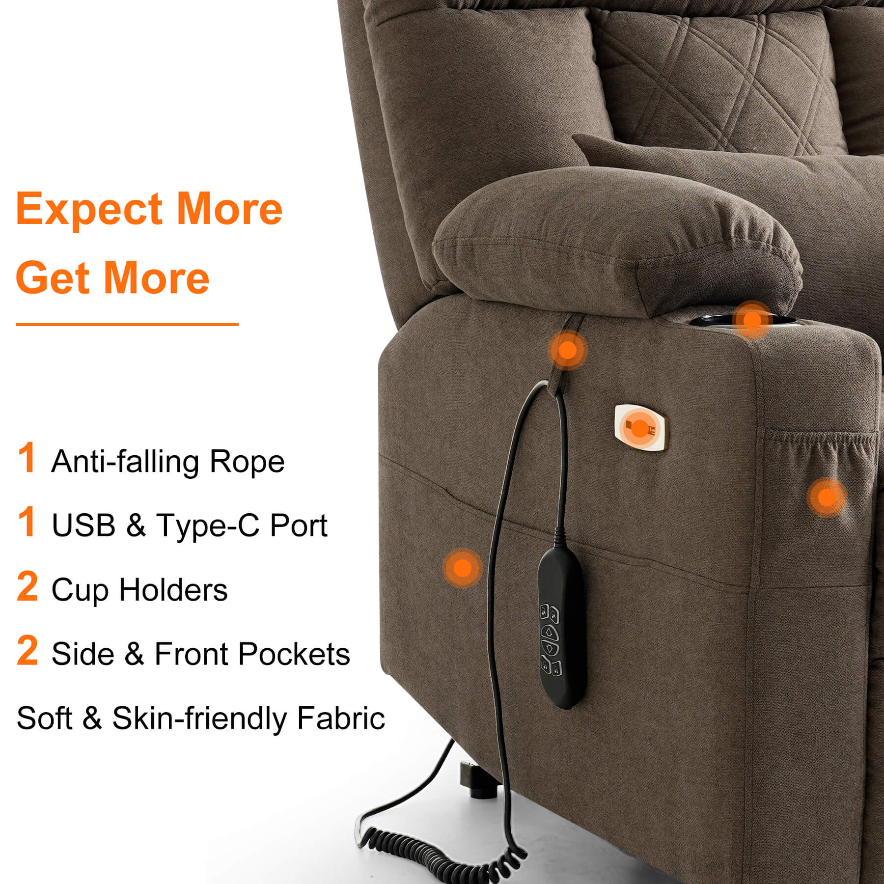 Triple Motor Infinite Position Power Lift Recliner Chair with Adjustable Headrest, Massage & Heat, with Cup Holders - Image 9