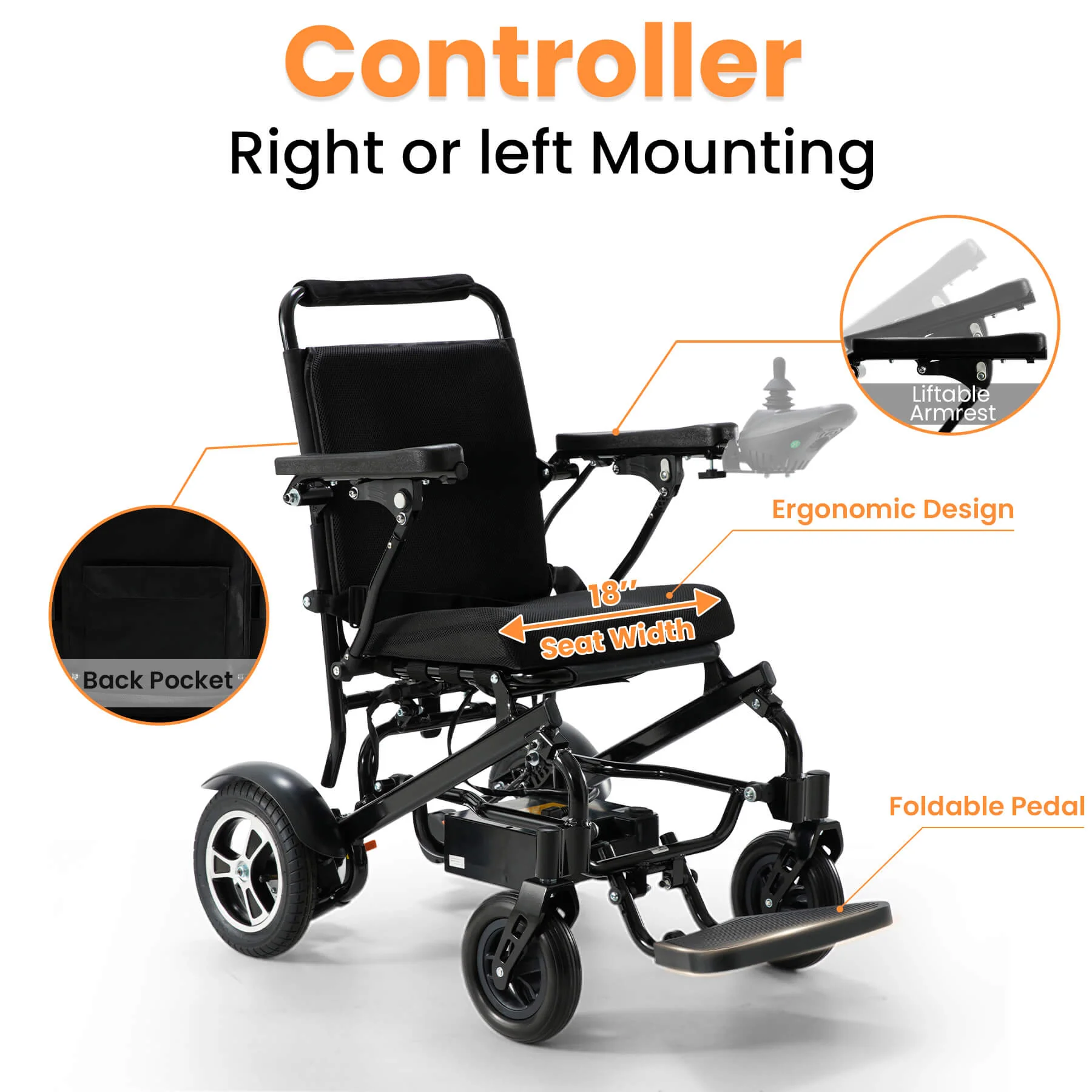 Electric Wheelchair for Adults and Disabled, 25 Miles Range, Ultralight 44LBS, Foldable for Travel, All Terrain - Image 3