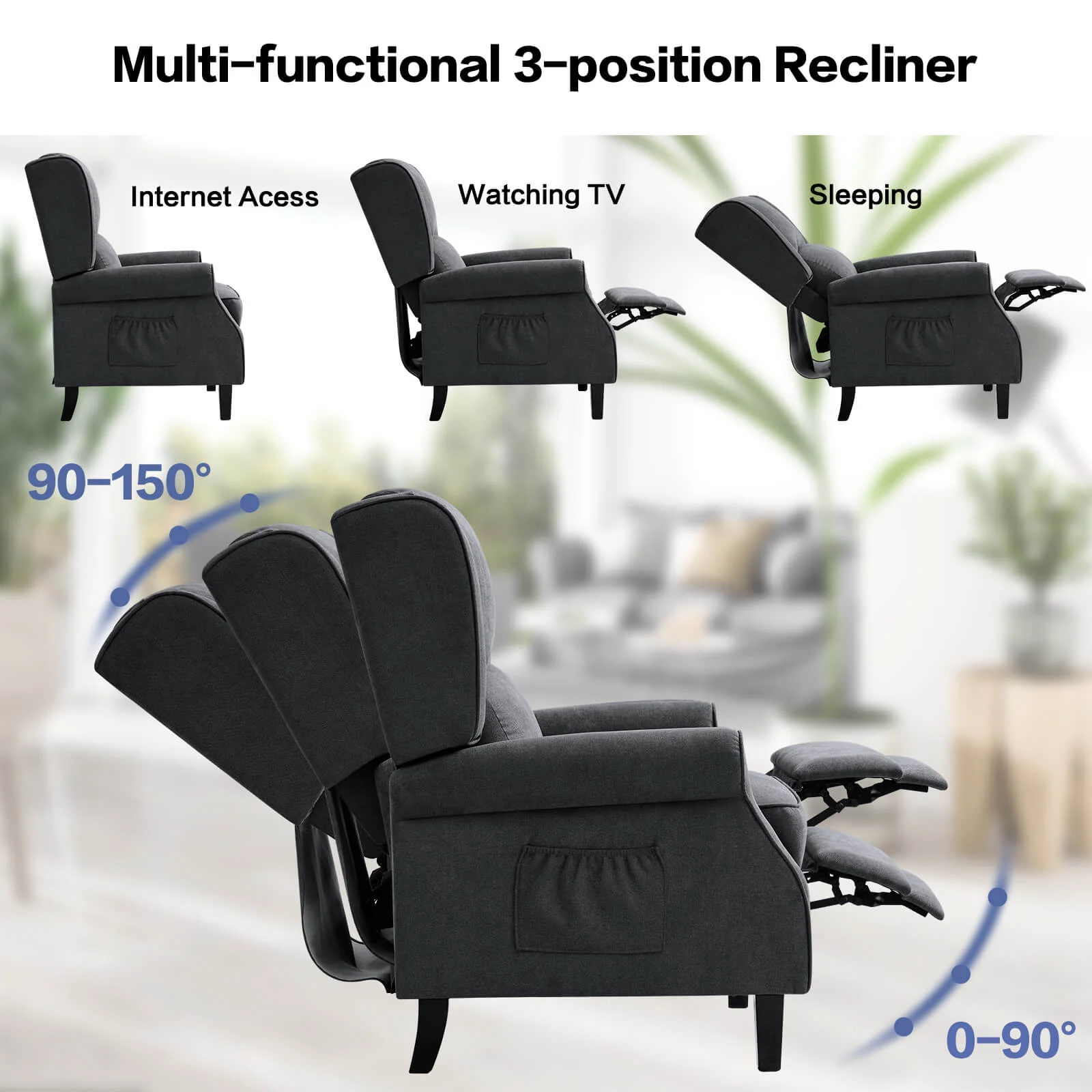 Wingback Recliner Chair with Heating and Vibrating Massage, Fabric - Image 10