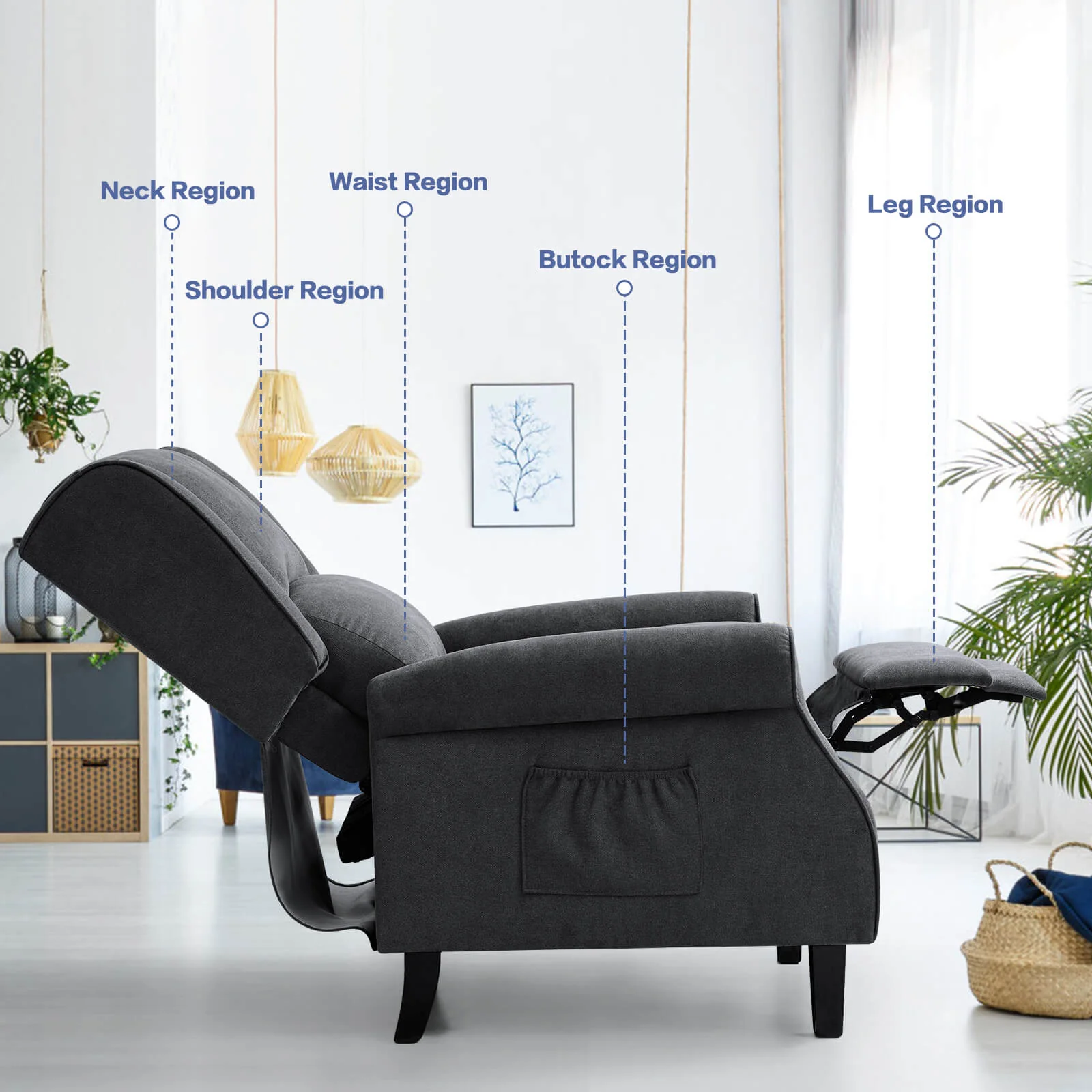 Wingback Recliner Chair with Heating and Vibrating Massage, Fabric - Image 14