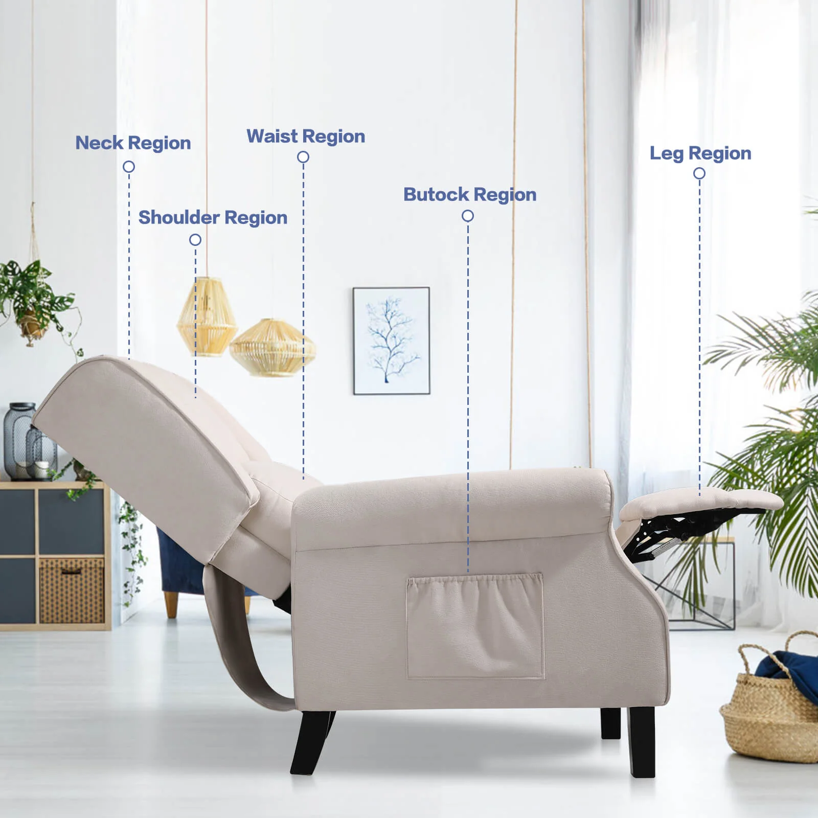 Wingback Recliner Chair with Heating and Vibrating Massage, Fabric - Image 6