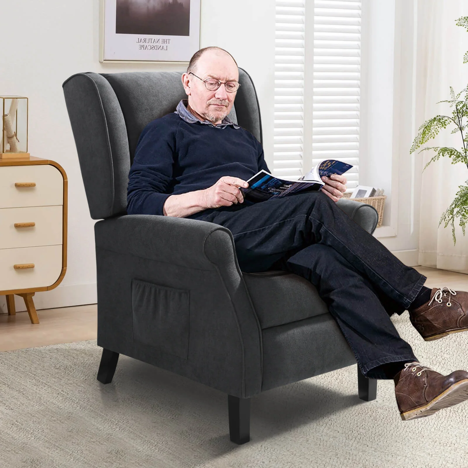 Wingback Recliner Chair with Heating and Vibrating Massage, Fabric - Image 9