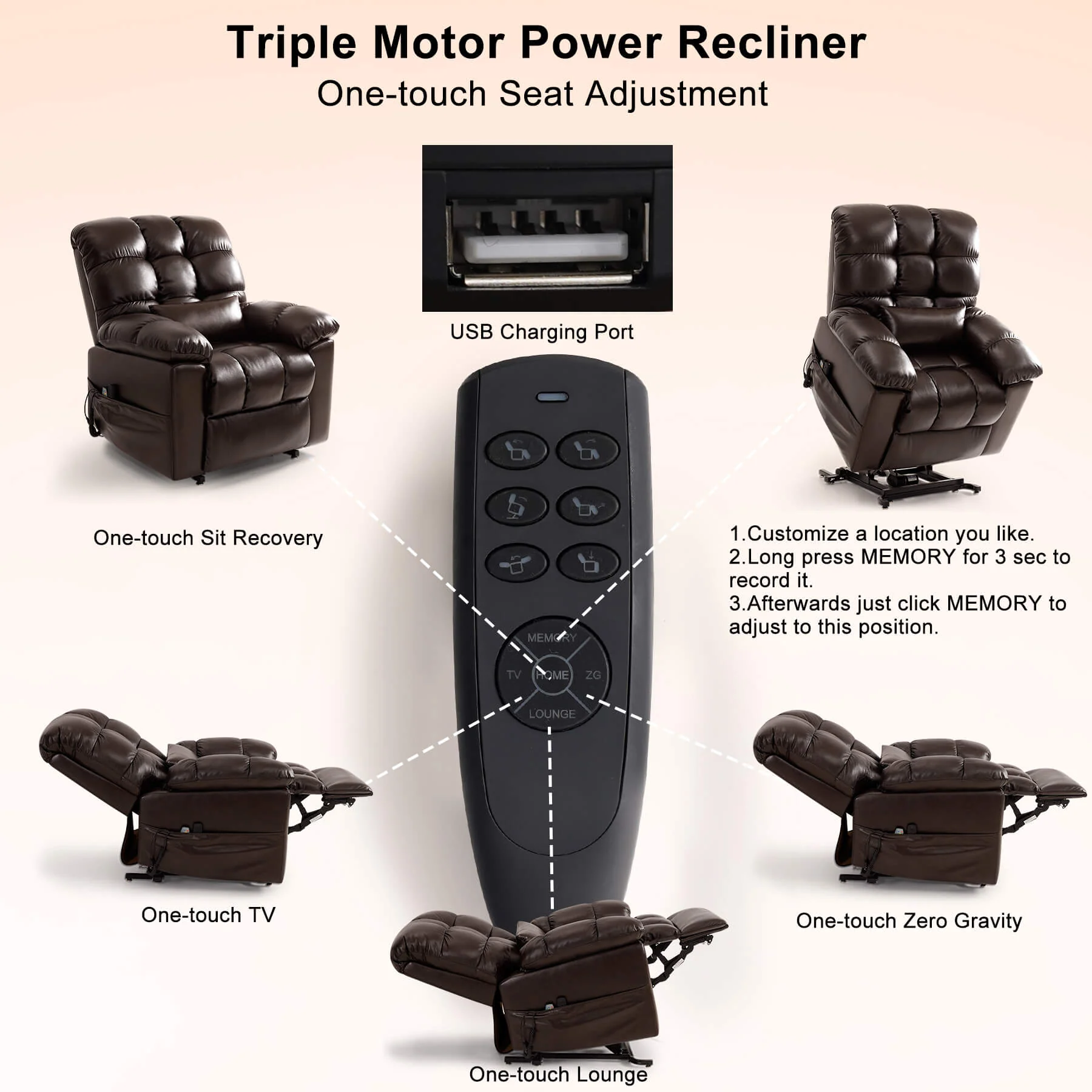 Zero Gravity Infinite Position Power Lift Recliner Chair W/ Massage and Heating, Triple Motor, Genuine Leather - Image 10