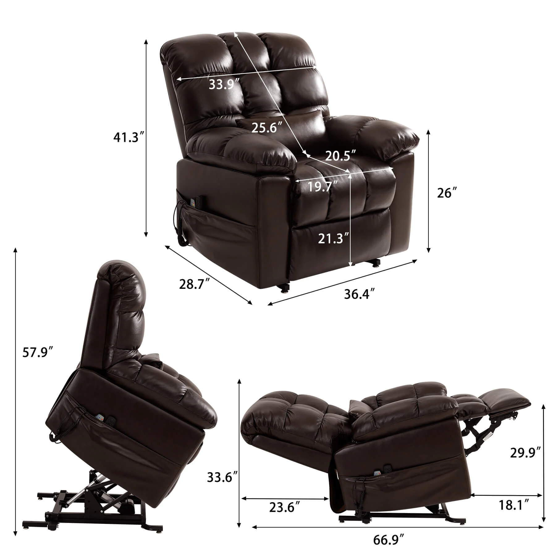 Zero Gravity Infinite Position Power Lift Recliner Chair W/ Massage and Heating, Triple Motor, Genuine Leather - Image 3