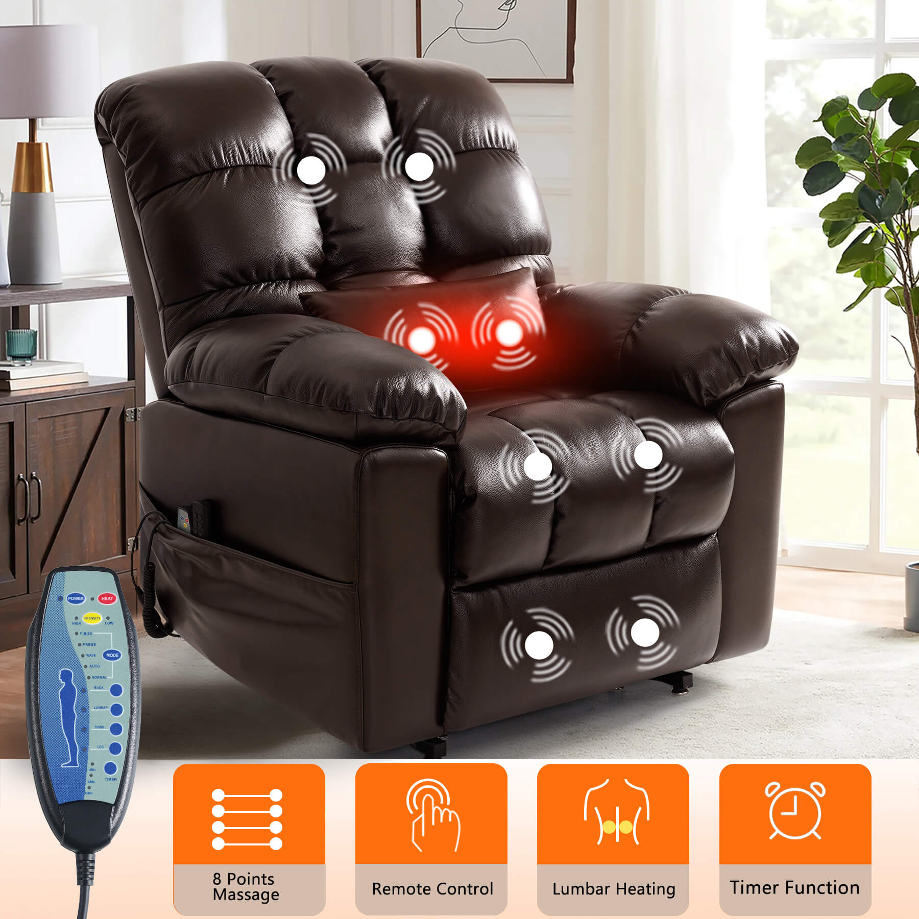 Zero Gravity Infinite Position Power Lift Recliner Chair W/ Massage and Heating, Triple Motor, Genuine Leather - Image 6