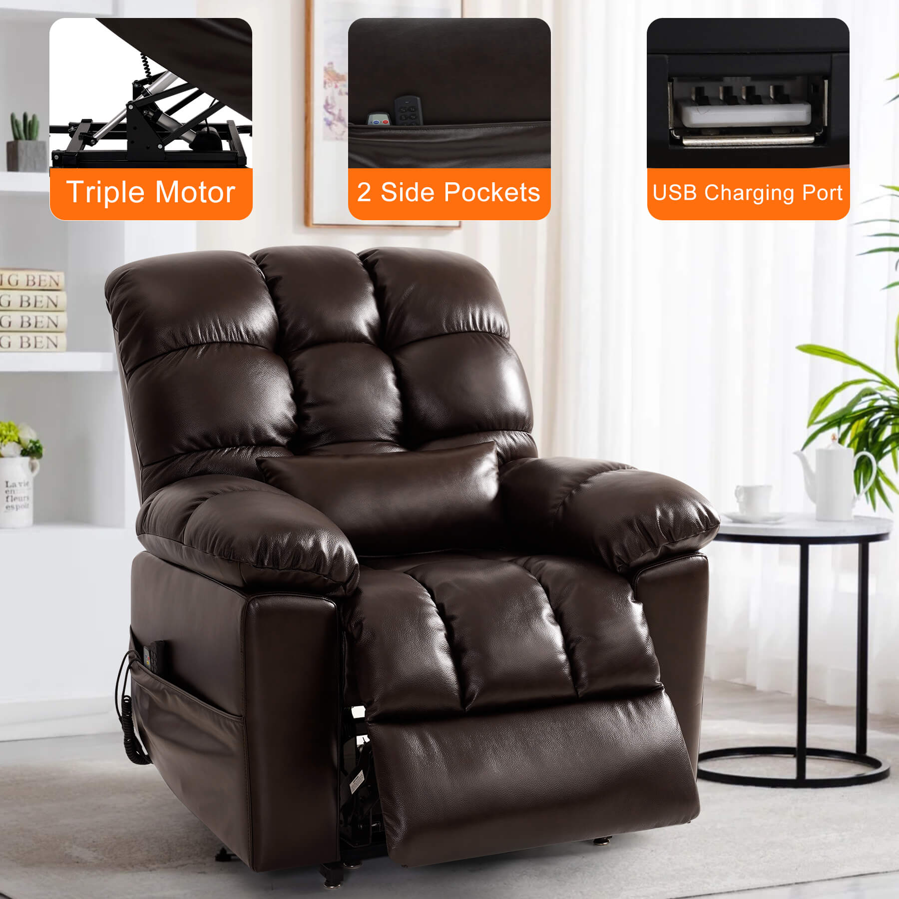 Zero Gravity Infinite Position Power Lift Recliner Chair W/ Massage and Heating, Triple Motor, Genuine Leather - Image 7