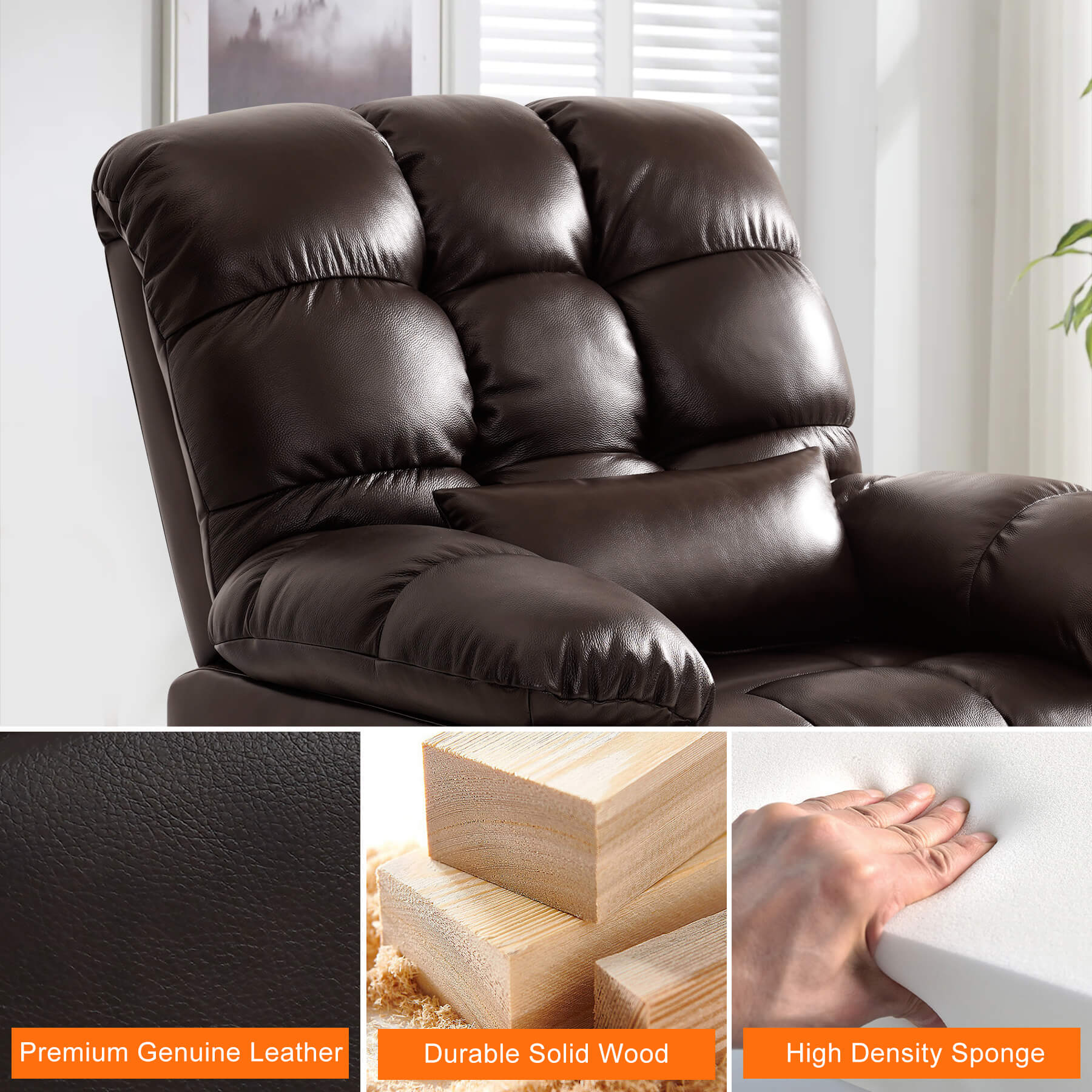 Zero Gravity Infinite Position Power Lift Recliner Chair W/ Massage and Heating, Triple Motor, Genuine Leather - Image 8